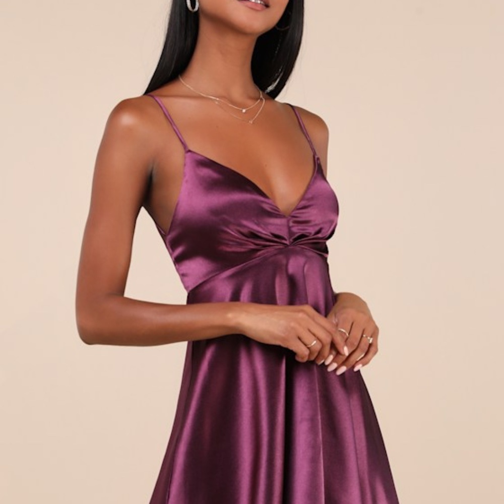 Lulus Happily Yours Plum Purple Satin Skater Mini Dress - Size S